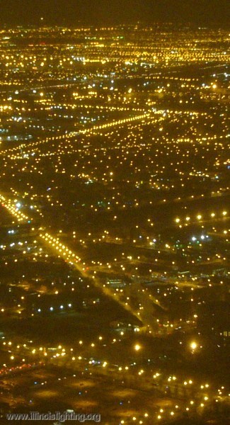 Chicagoland at night from the air.