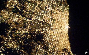 Chicagoland from space at night