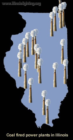 Locations of Illinois coal-fired power plants.